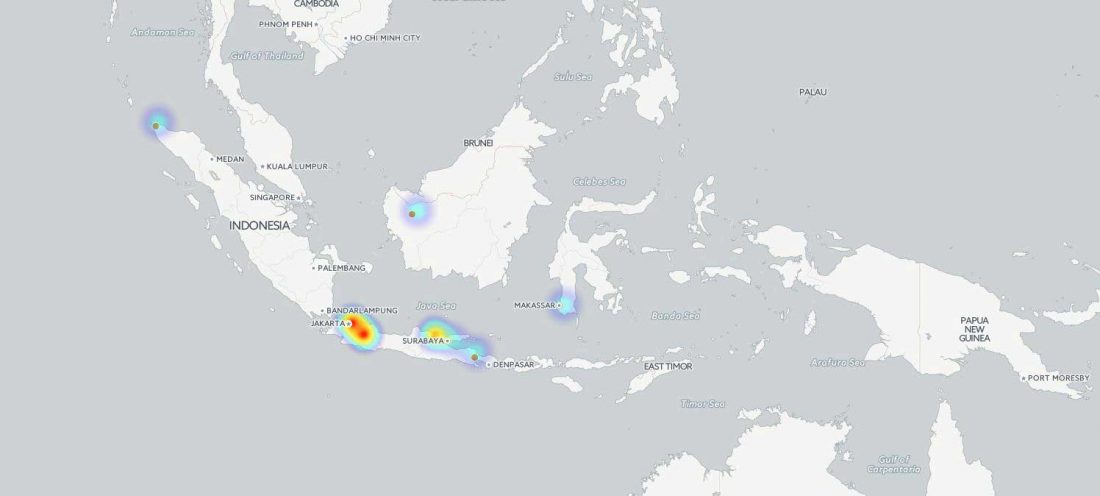 Figure 1. Heatmap showing the concentration of current digital governance initiatives throughout Indonesia.