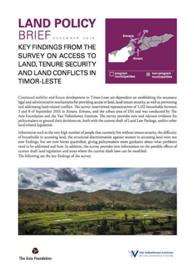 Key Findings from the Survey on Access to Land, Tenure Security and Land Conflicts in Timor-Leste cover image