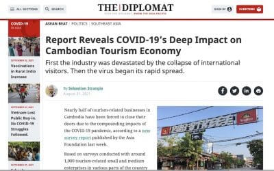 Screenshot of an article from The Diplomat with the headline "Report Reveals COVID-19’s Deep Impact on Cambodian Tourism Economy"