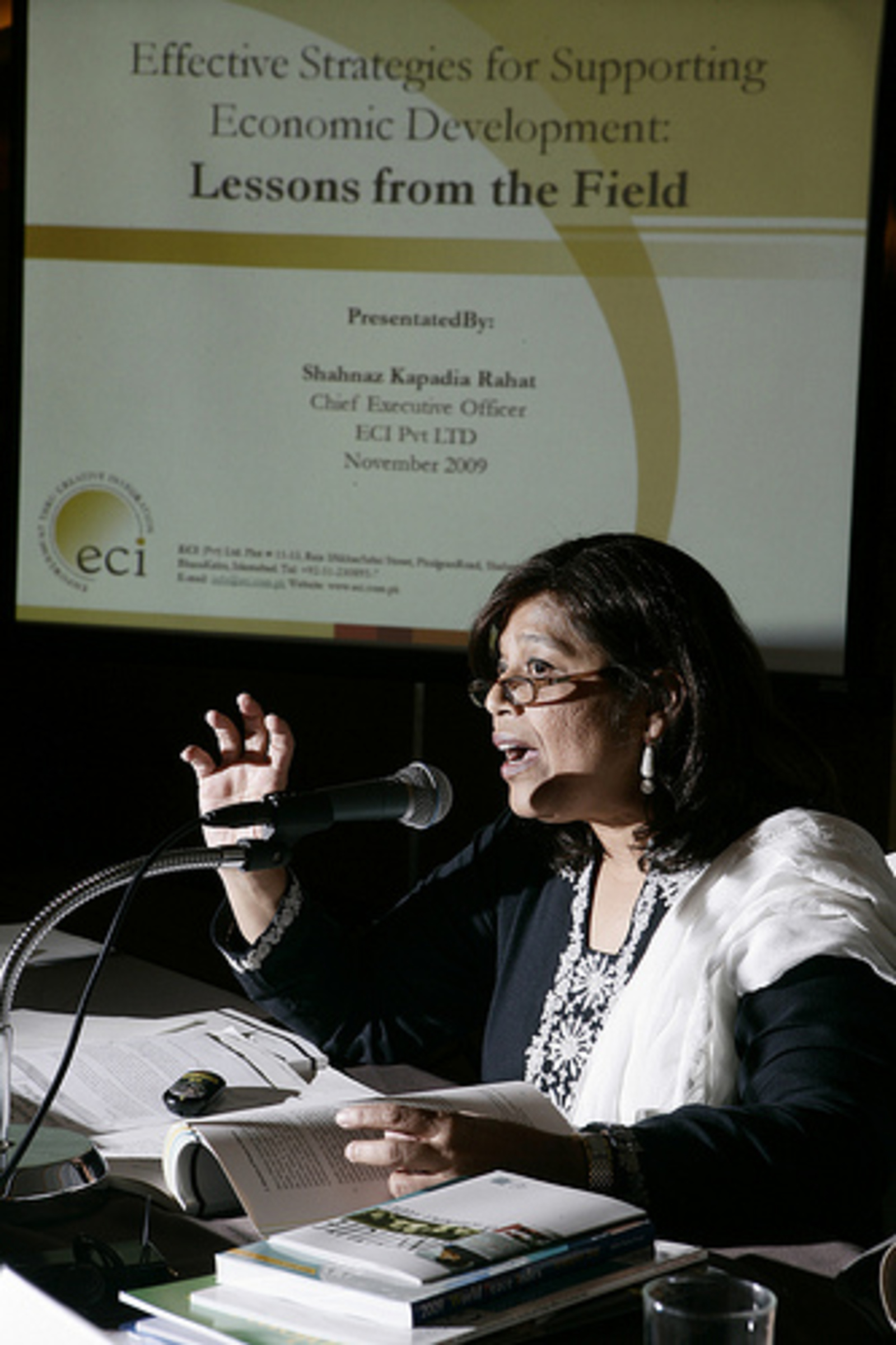 Shahnaz Kapadia Rahat, Chief Executive Officer and Senior Partner-Director of Empowerment Thru Creative Integration from Pakistan, speaks at the conference. 