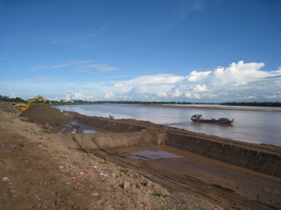 Ahead of the 2009 Southeast Asian Games, development begins on a riverfront boardwalk along the Mekong River near Vientiane.