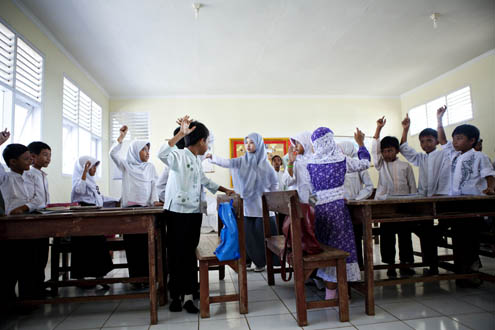 Students in classroom in Indonesia