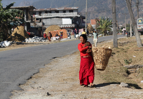 A Nepali woman walks to the market.