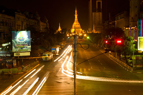 Myanmar street at night