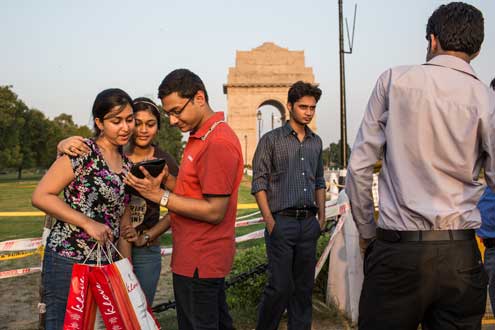 India is one of the youngest countries in the world, with an estimated 65 percent of the population under the age of 35. With an estimated 150 million 18- to 23-year-olds eligible to vote for the first time, political parties are actively using social media to reach these young voters. Photo/Conor Ashleigh