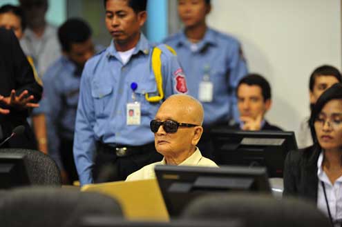 The UN-backed court’s long-anticipated verdict made headlines in major international and national newspapers, and the international community welcomed the decision, saying that justice has finally been brought to the people of Cambodia. Above, Nuon Chea during a Trial Chamber hearing. Photo/Flickr user Extraordinary Chambers in the Court of Cambodia 