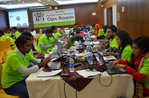 On December 30, millions of voters headed to the polls to elect new local leaders in 234 municipalities across Bangladesh. Here, citizen election observers provide election updates in real-time from this operations room. 